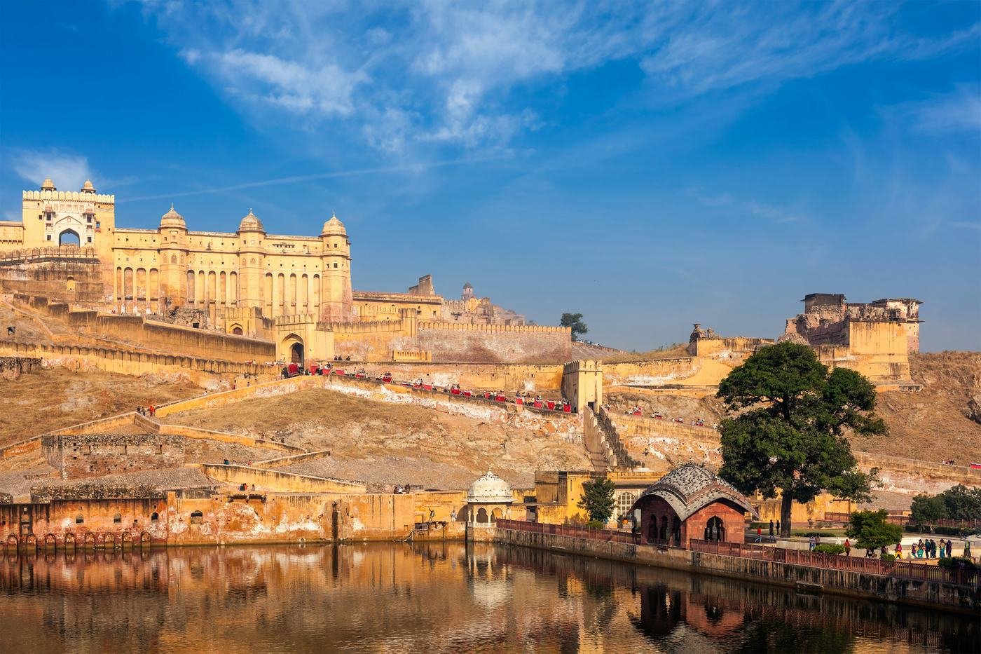 Amber Fort in Jaipur reflected in its lake